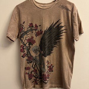AFFLICTION Vintage Men's T-shirt Size M Short Sleeve Distressed Tan